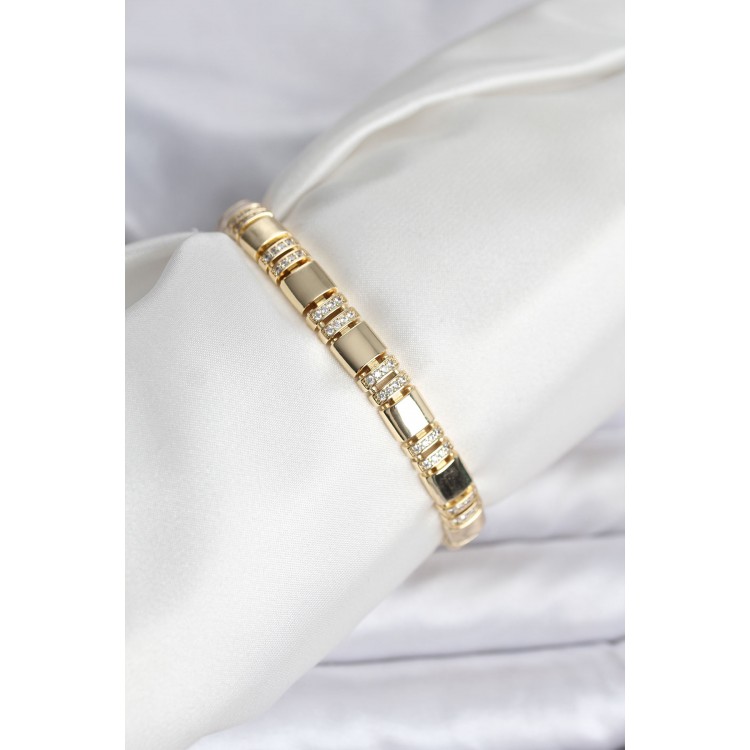 Pirinç Gold Renk Zirkon Taşlı Kadın Bileklik