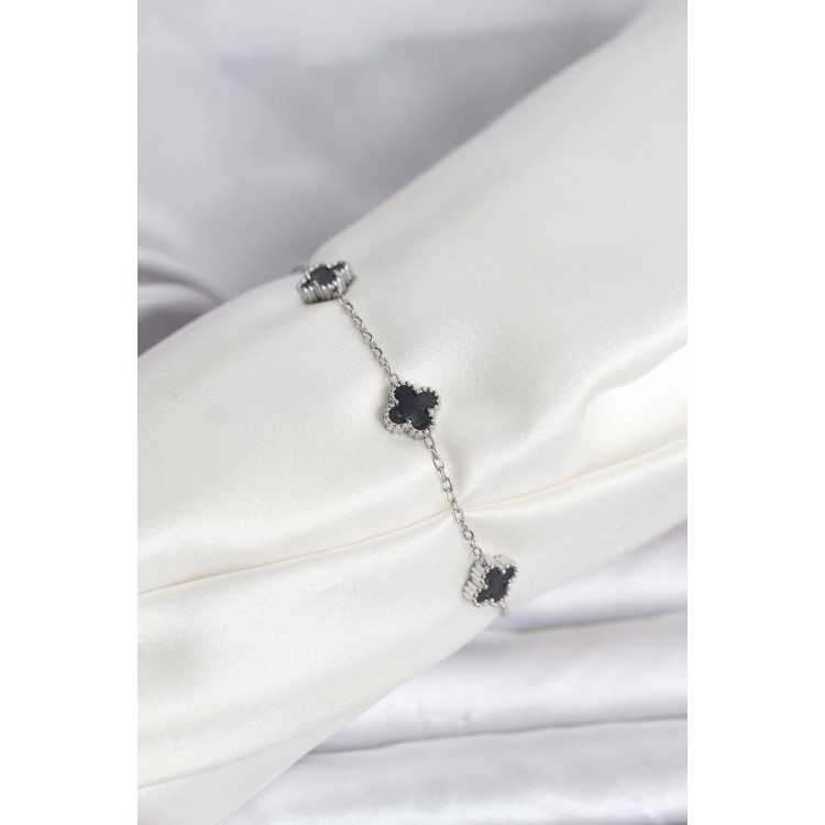 316L Çelik Gümüş Renk Siyah Baby Boy Yonca Bileklik