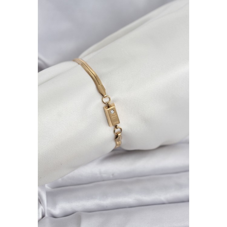 316L Çelik Gold Renk Külçe Altın Model Kadın Bileklik