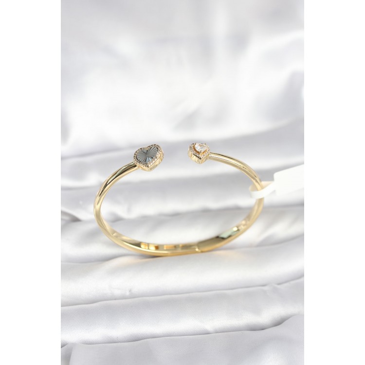 Pirinç Gold Renk Kalpli Model Kadın Kelepçe Bileklik