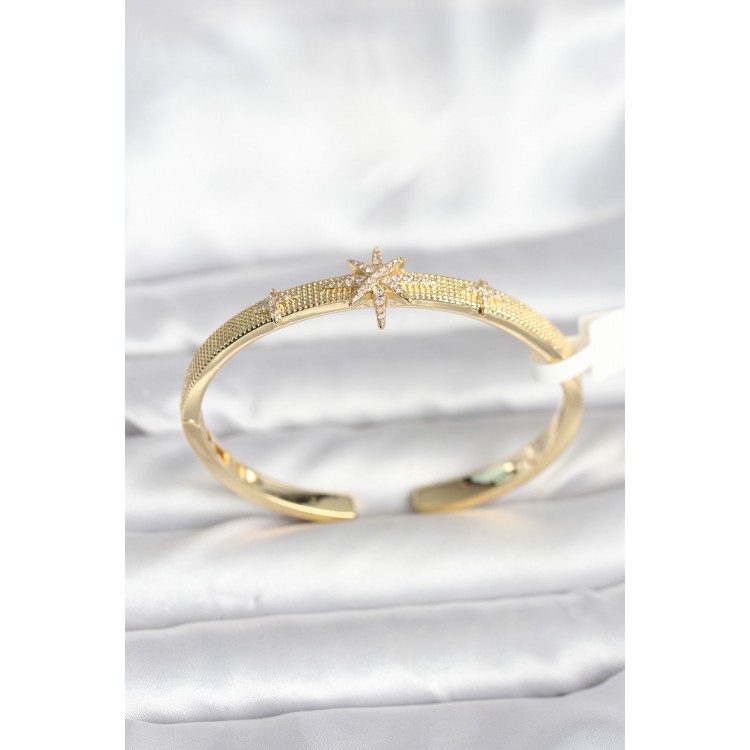 Pirinç Gold Renk Kutup Yıldızı Model Kadın Kelepçe Bileklik