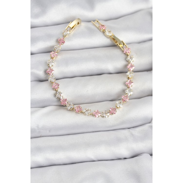 Kare Zirkon Taşlı Gold Renk Kadın Bileklik