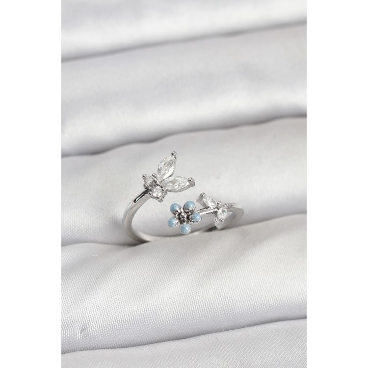 Pirinç Gümüş Renk Kelebek Model Kadın Yüzük