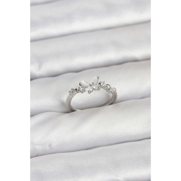 Kelebek Model Gümüş Renk Pirinç Kadın Yüzük