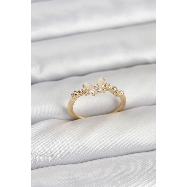 Kelebek Model Gold Renk Pirinç Kadın Yüzük