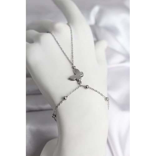 316L Çelik Gümüş Renk Kelebek Model Kadın Şahmeran