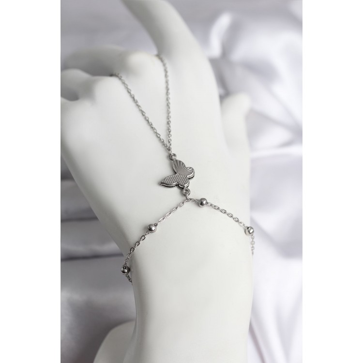 316L Çelik Gümüş Renk Kelebek Model Kadın Şahmeran