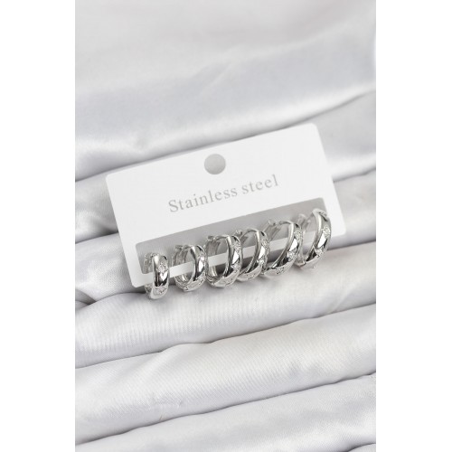 316L Çelik Gümüş Renk Zirkon Taşlı Kutup Yıldızı Model Halka Küpe Seti