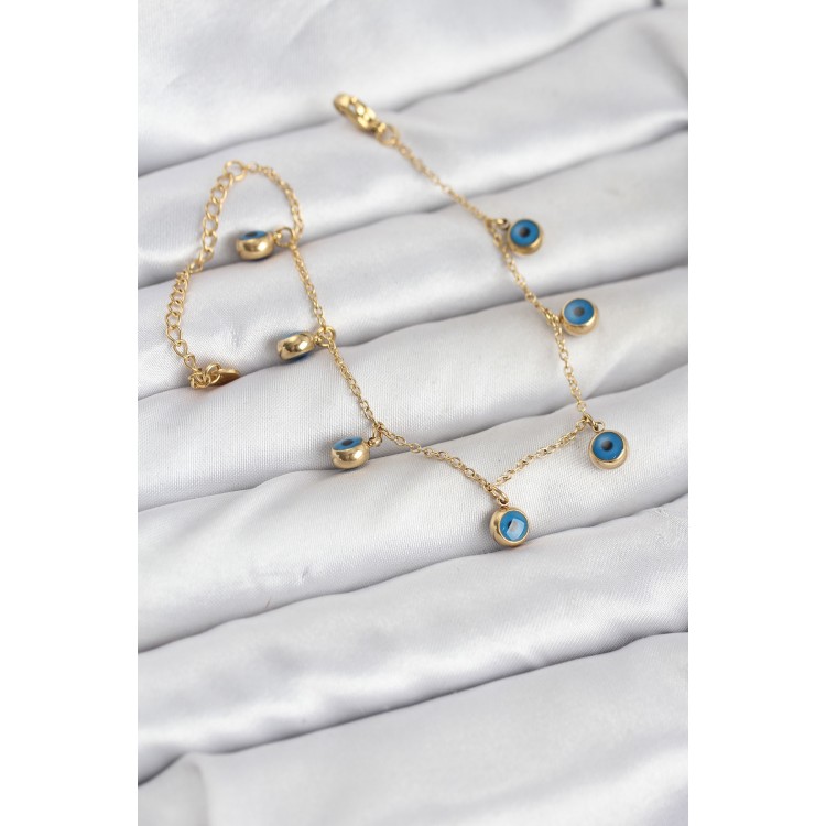 316L Çelik Gold Renk Minimal Nazar Model Kadın Bileklik