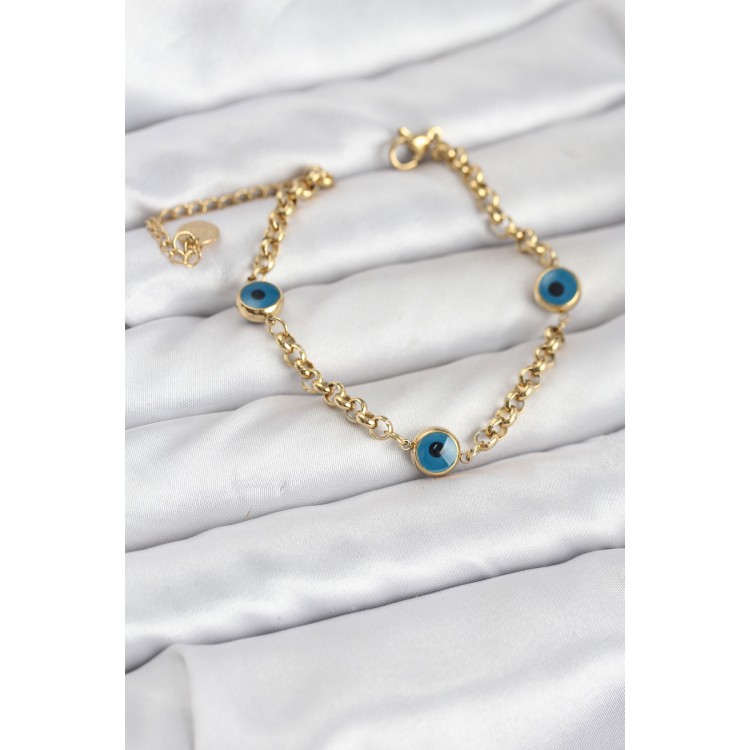 316L Çelik Nazar Model Gold Renk Kadın Bileklik