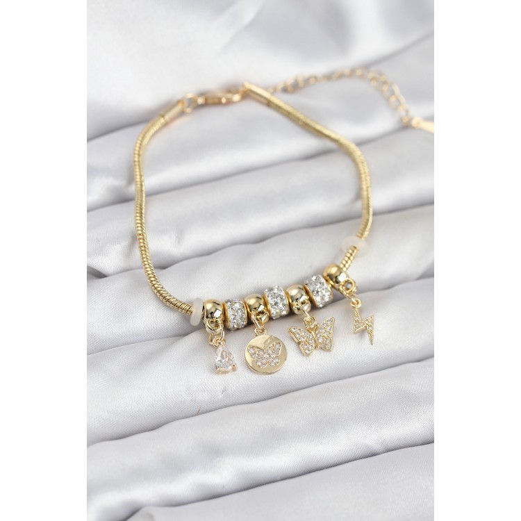 Pirinç Gold Renk Kelebek Charmlı Kadın Bileklik
