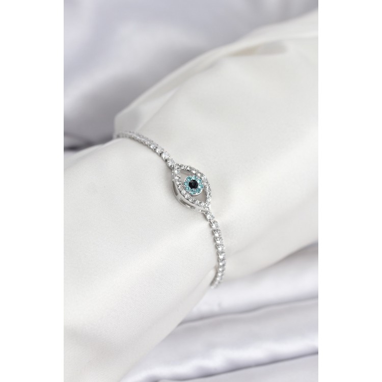 Göz Model Zirkon Taşlı Gümüş Renk Asansörlü Su Yolu Bileklik