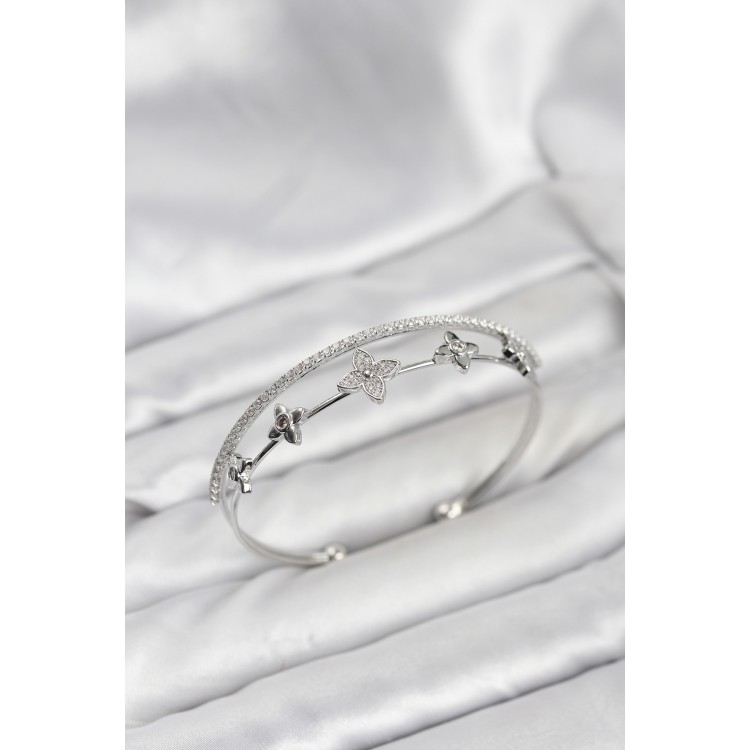 Pirinç Gümüş Renk Çiçek Model Kadın Bileklik