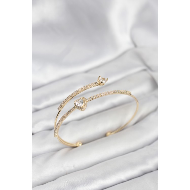 Kalp Model Pirinç Gold Renk Kadın Bileklik