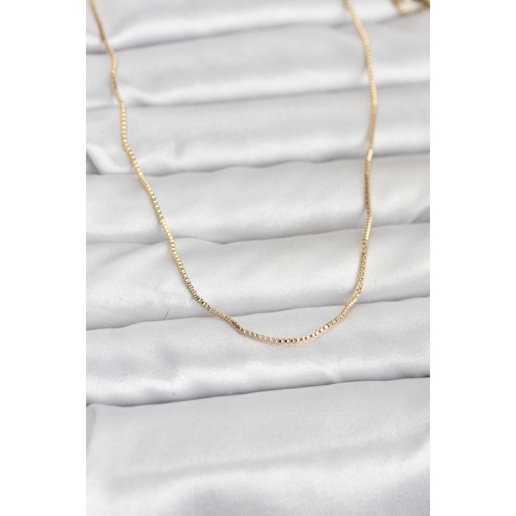 CM 14K Gold Renk İnce Kare Zincirli Model 60 cm Kadın Kolye