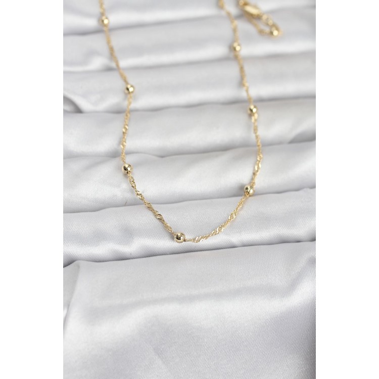 CM 14K Gold Renk Burgu ve Top Zincirli Model 60 cm Kadın Kolye