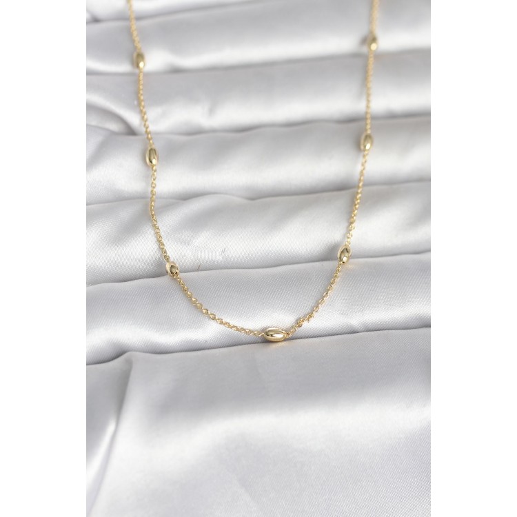 CM 14K Gold Renk Damla Topçuk Model Zincirli 60 cm Kadın Kolye