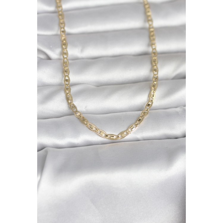 CM 14K Gold Renk Lazer Kesim Zincirli Model 60 cm Kadın Kolye