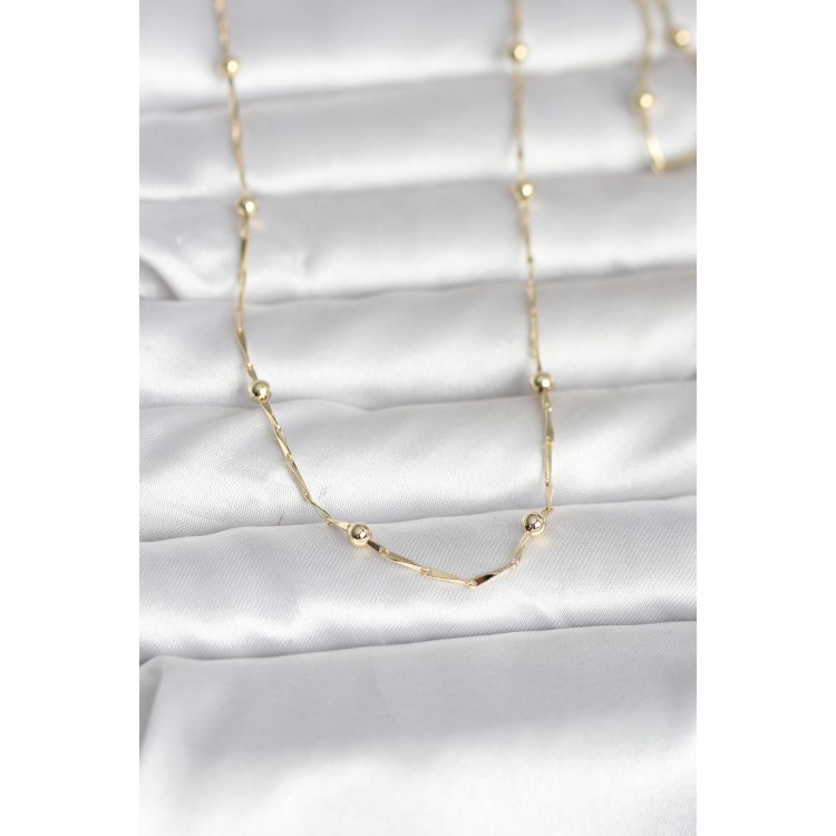 CM 14K Gold Renk Kesme Çubuk Zincir Topçuklu Model 60 cm Kadın Kolye