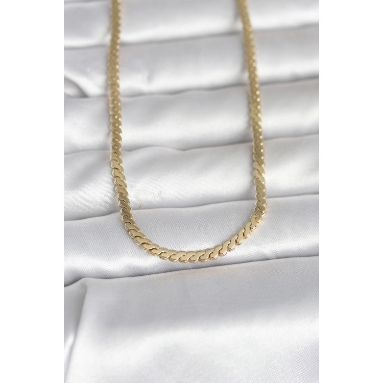 CM 14K Gold Renk Yassı Ezme Zincir Model 60 cm Kadın Kolye