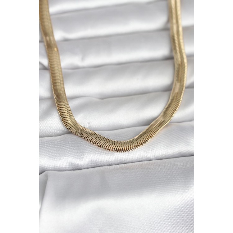 CM 14K Gold Renk Kalın Yassı Yılan Zincir Model 45 cm Kadın Kolye