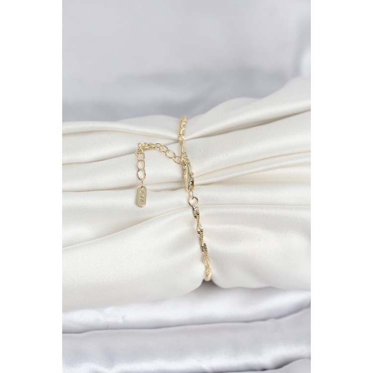 CM 14K Gold Renk Yassı Ezme Burgu Model Kadın Bileklik