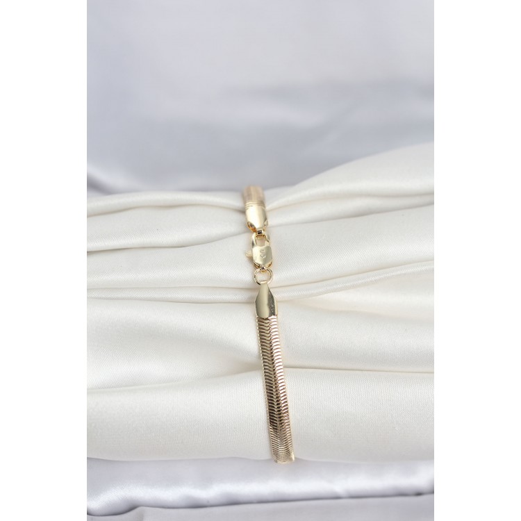 CM 14K Gold Renk Yassı Zincir Yılan Model Kadın Bileklik