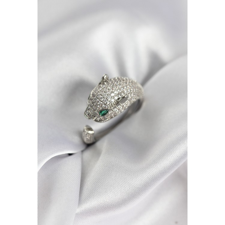 Jaguar Model Gümüş Renk Zirkon Taşlı Kadın Yüzük