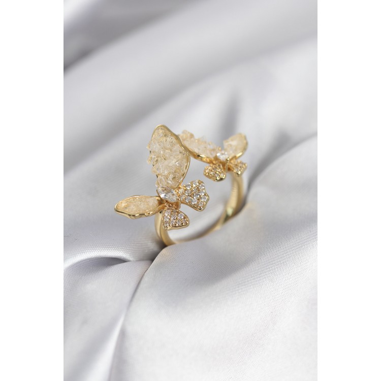 Gold Renk Beyaz Kelebek Model Zirkon Taşlı Kadın Yüzük
