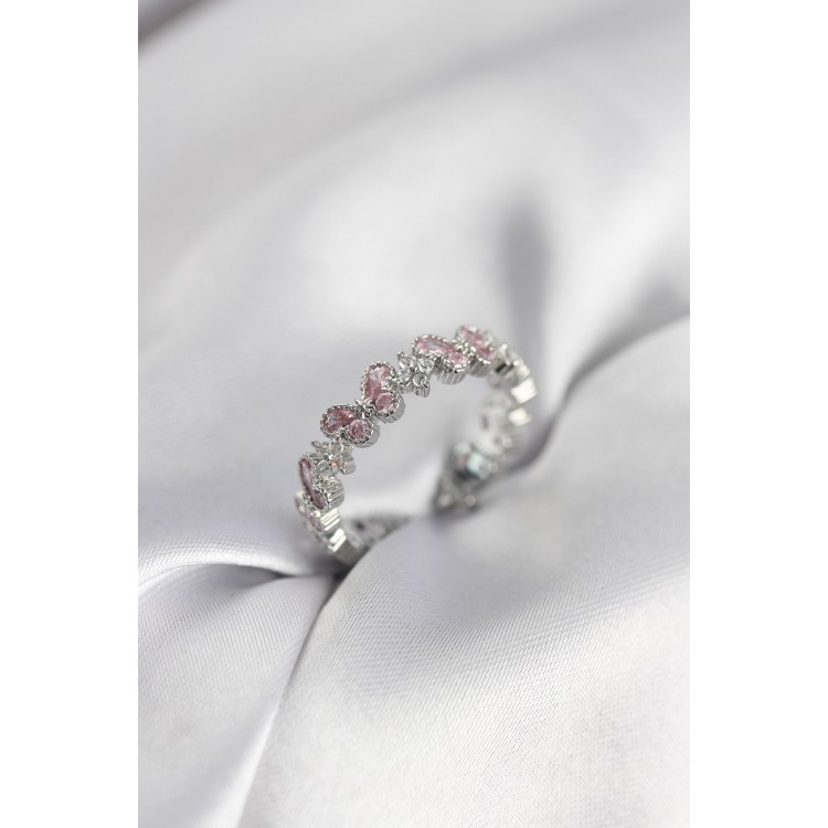 Pembe Zirkon Taşlı Kelebek Model Kadın Yüzük