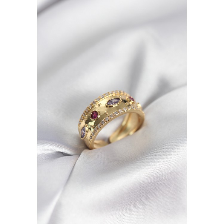 Gold Renk Zirkon Taşlı Vintage Kadın Yüzük