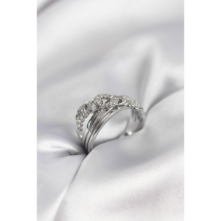 Gümüş Renk Zirkon Taşlı Zincir Model Kadın Yüzük