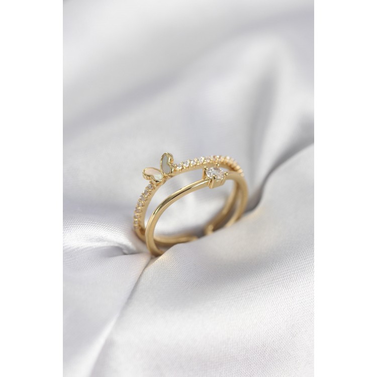 Gold Renk 2'li Zirkon Taşlı Kelebek Model Kadın Yüzük