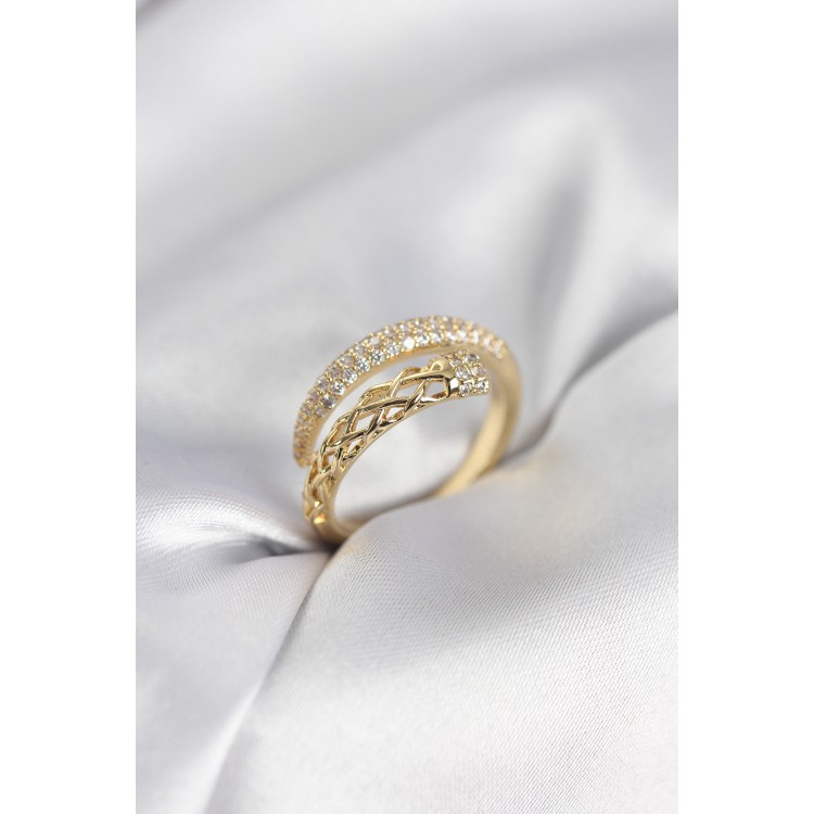 Gold Renk Zirkon Taşlı Sarmal Kadın Yüzük