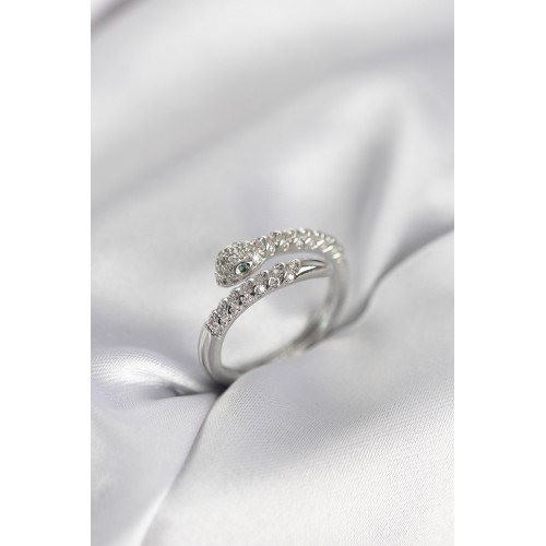 Yılan Model Gümüş Renk Zirkon Taşlı Kadın Yüzük