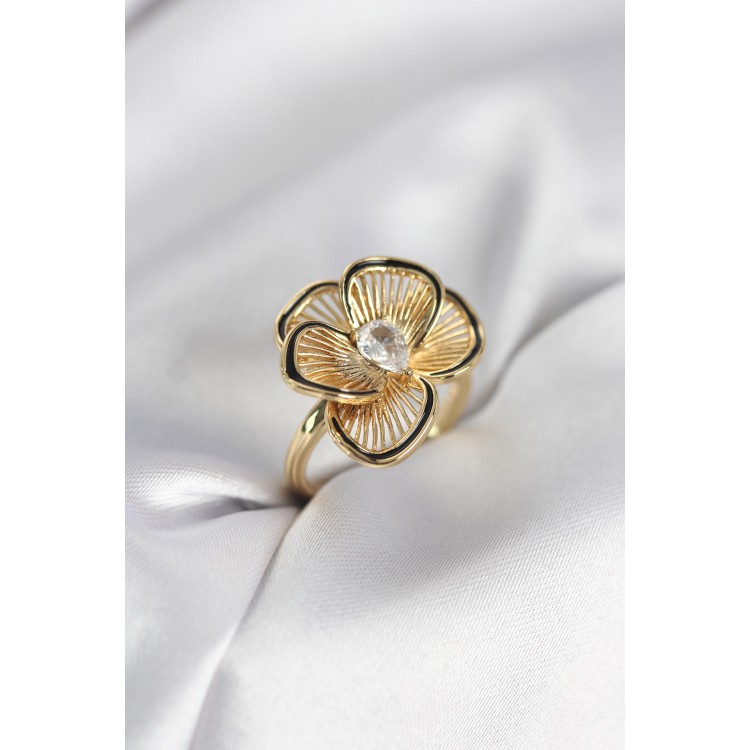 Gold Renk Çiçek Model Vintage Kadın Yüzük