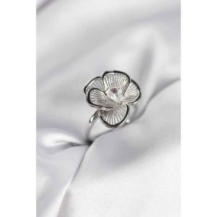 Gümüş Renk Çiçek Model Vintage Kadın Yüzük