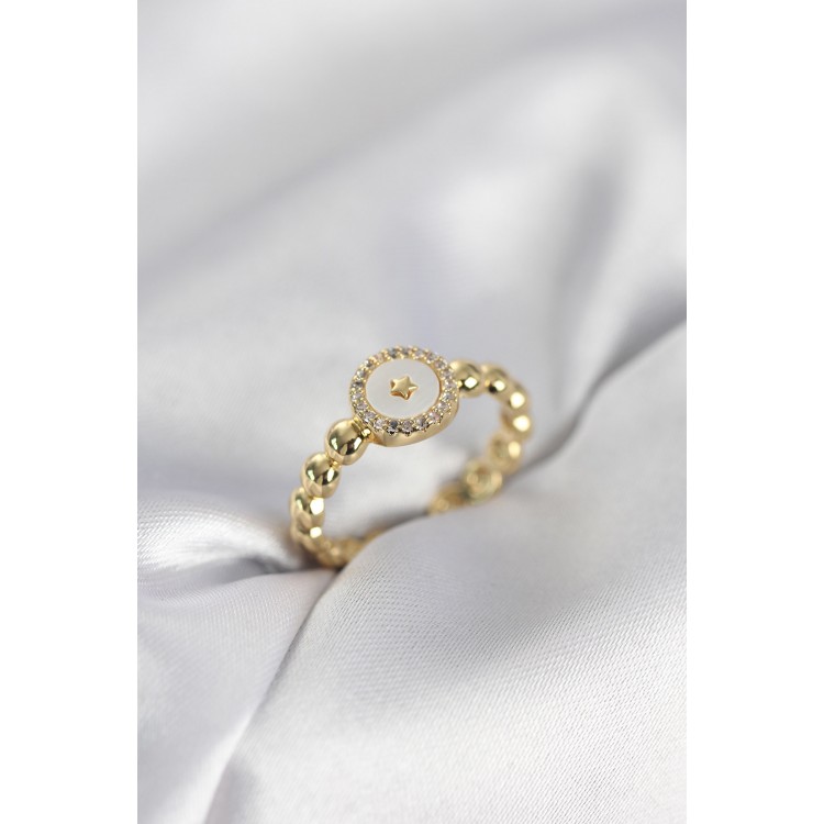 Gold Renk Sedefli Yıldız Model Zirkon Taşlı Kadın Yüzük