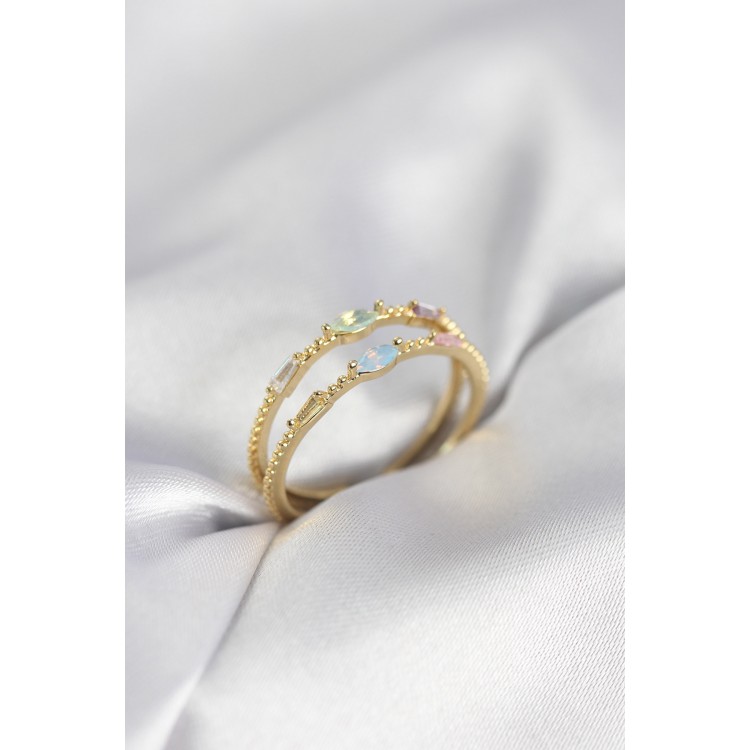 Gold Renk Karışık Renk Zirkon Taşlı Kadın Yüzük