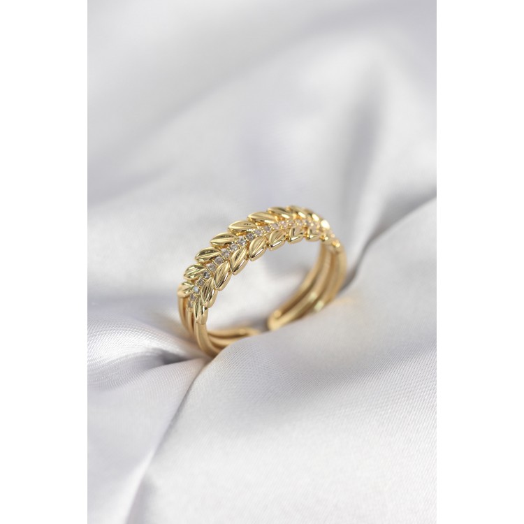 Gold Renk Başak Model Zirkon Taşlı Kadın Yüzük