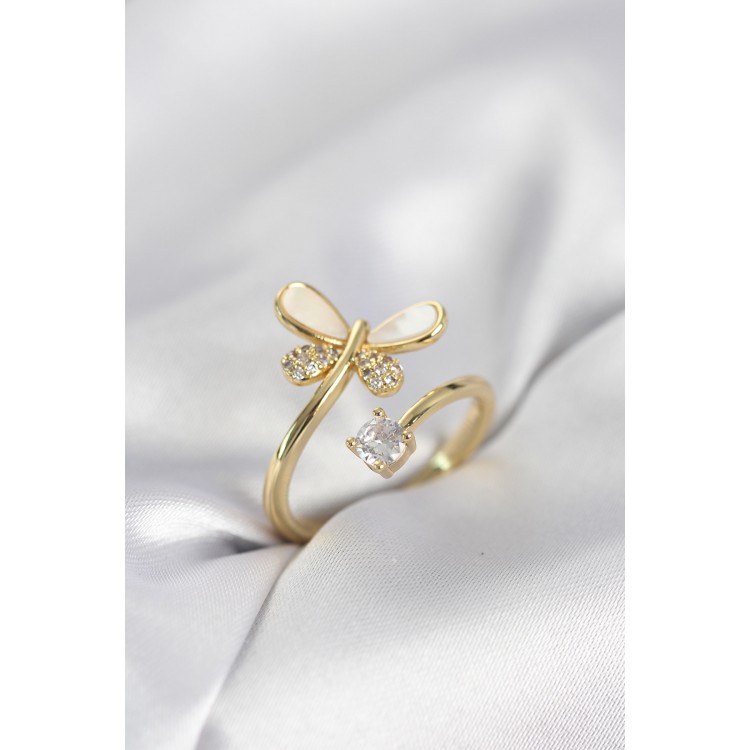 Gold Renk Yusufçuk Model Zirkon Taşlı Kadın Yüzük