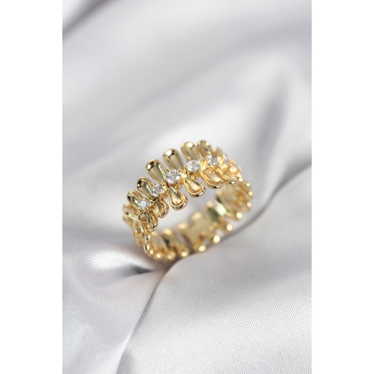 Gold Renk Zirkon Taşlı Sıralı Damla Model Kadın Yüzük