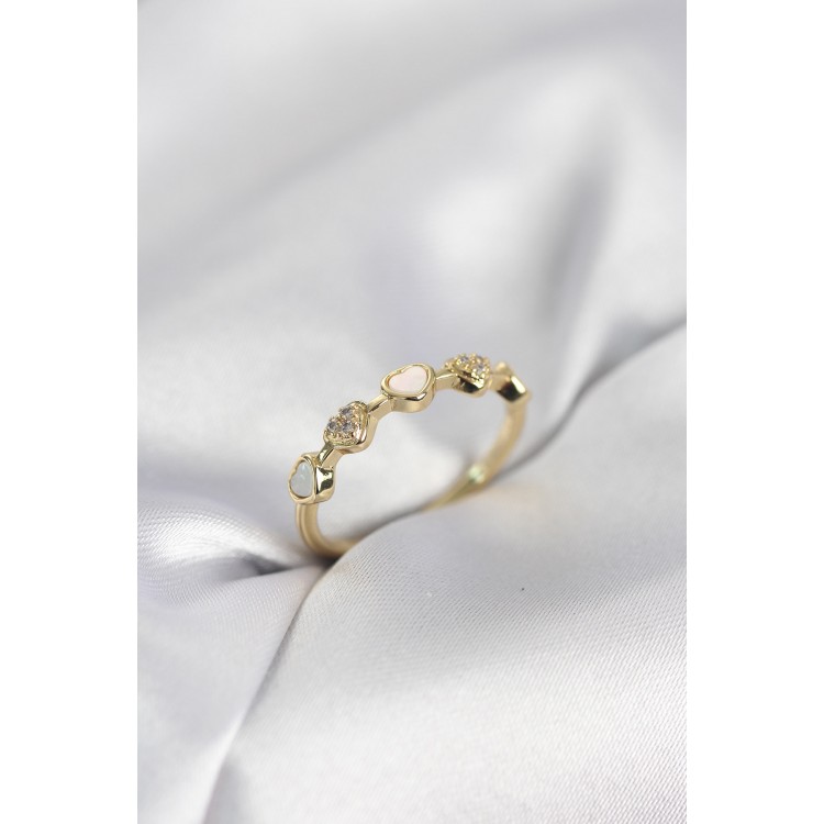 Gold Renk Minimal Kalp Model Zirkon Taşlı Pirinç Kadın Yüzük