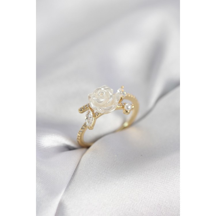 Gold Renk Gül Model Zirkon Taşlı Kadın Yüzük