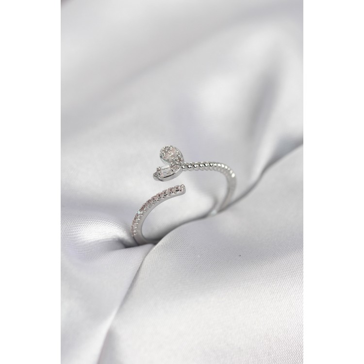 Gümüş Renk Pirinç Kuyruklu Kalp Model Kadın Yüzük