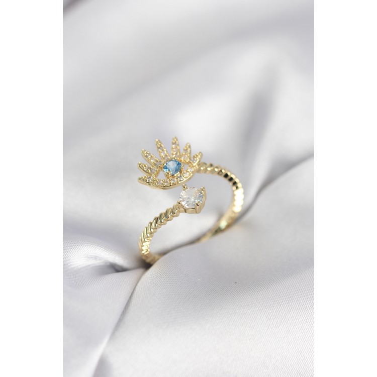 Gold Renk Göz Model Zirkon Taşlı Kadın Yüzük