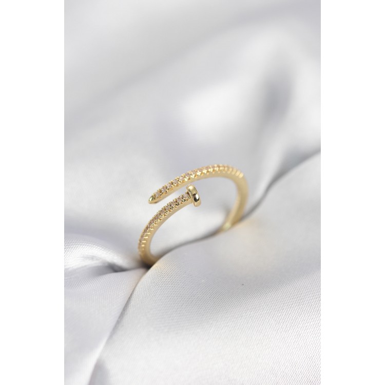 Çivi Model Zirkon Taşlı Gold Renk Kadın Yüzük