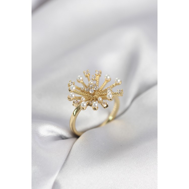 Gold Renk Karahindiba Model Zirkon Taşlı Kadın Yüzük