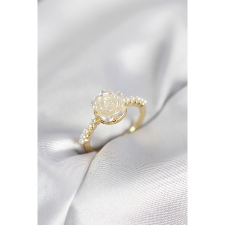 Gold Renk Gül Model İncili Kadın Yüzük