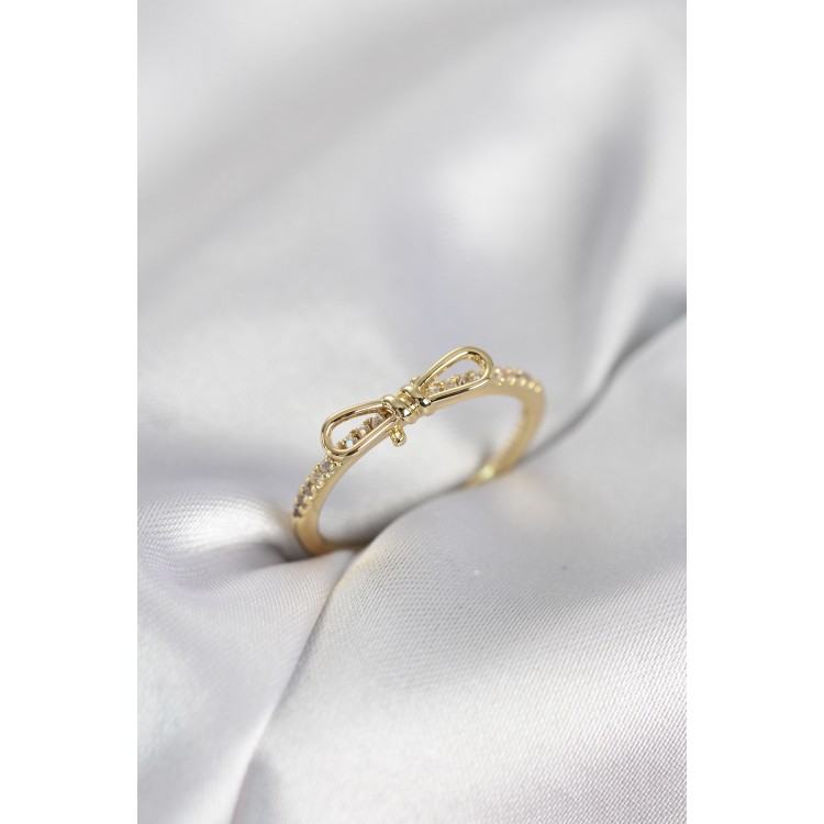 Fiyonk Model Zirkon Taşlı Gold Renk Kadın Yüzük